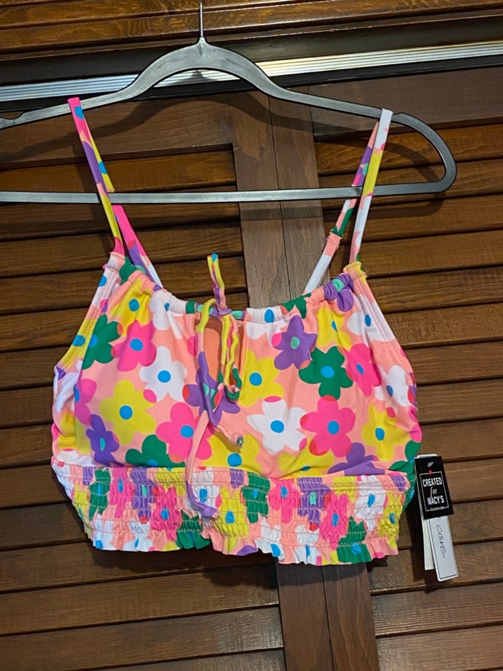 Salt & Cove Smocked Crop Tank Top - Bright Multicolor Floral Sz XL